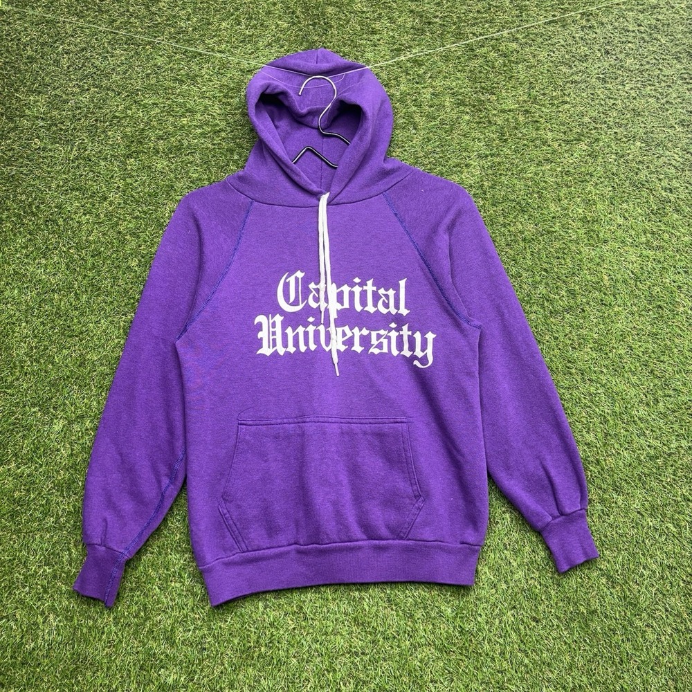 Vintage Capital University Hoodie Mens Small Cbus OH Purple Sweatshirt 90s